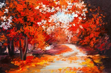 Foto op Plexiglas Landschap met olieverfschilderij - kleurrijk herfstbos © Fresh Stock