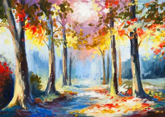Ölgemälde - bunte Frühlingslandschaft, Straße im Wald, ab © Fresh Stock
