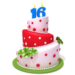 Birthday cake with number sixteen