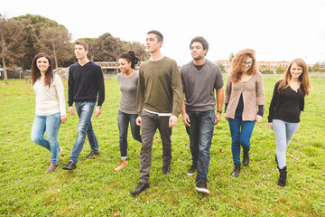 Multiethnic group of friends at park