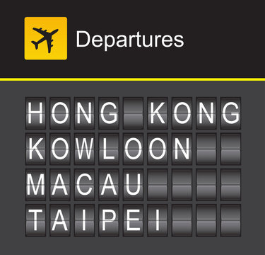 flip alphabet airport departures, Hong Kong, Kowloon, Macau