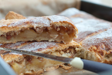 Strudel cakes on baking pan