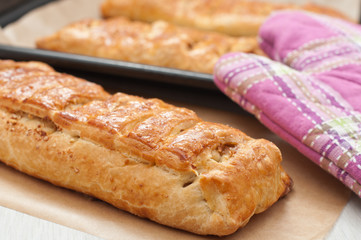 Strudel cakes on baking pan