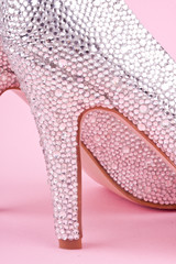 shiny high heel shoe with rhinestones