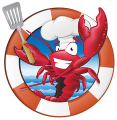 Cute Lobster Chef Character in Nautical Themed Frame.