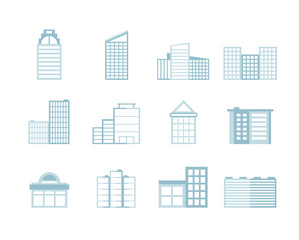 Buildings icons in flat style