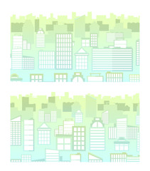 Flat design city day landscape, two complementary parts