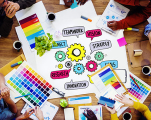 Teamwork Connect Strategy Vision Together Gear Concept