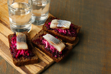 Canape herring with beets