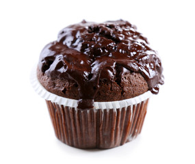 Yummy chocolate cupcake isolated on white