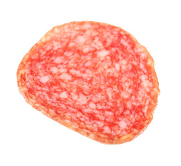 Slice of salami isolated on white background
