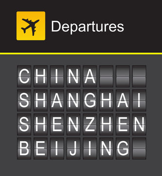 China flip alphabet airport departures
