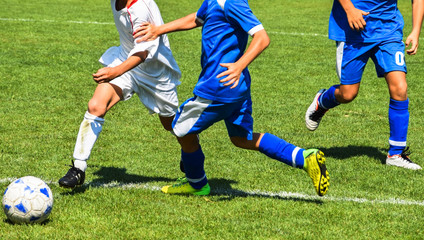 Fototapeta na wymiar Young soccer players in action