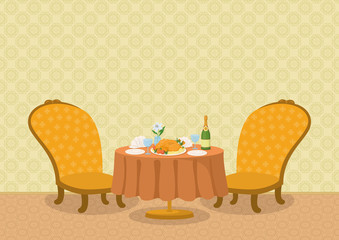 Restaurant with dishes on table