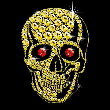 diamond gold skull with red eyes