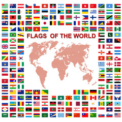 Flags of the world and  map on white background. Vector illustra