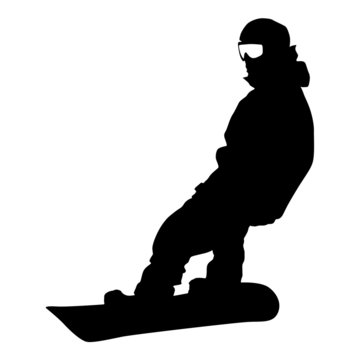 black silhouette snowboarder riding down slope clip art preview