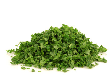freshly cut kale cabbage on a white background