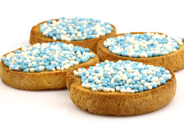 rusks with white and blue anise seed sprinkles