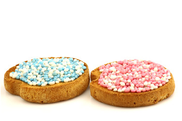 rusks with white and blue and white and pink anise seed sprinkle