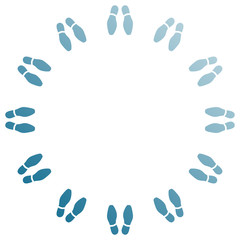 Runder Rahmen aus Schuhabdrücken, Graustufen, Vektor