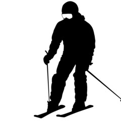 Mountain skier  speeding down slope. Vector sport silhouette
