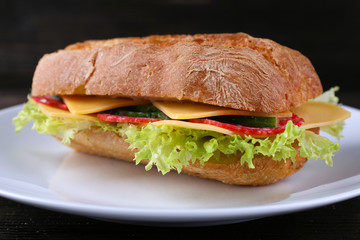 Fresh and tasty sandwich with cheese and vegetables