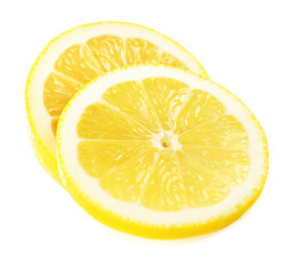 Juicy slices of lemon isolated on white