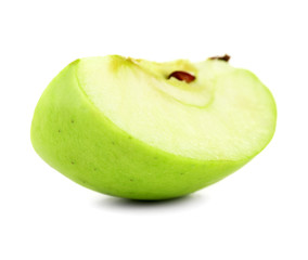 Juicy slice of apple isolated on white