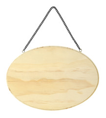 isolated wood panel with black metal chain