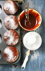 Composition with tasty homemade chocolate muffins