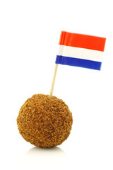 traditional Dutch snack called "bitterbal" with a Dutch flag too