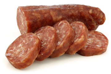 traditional frisian dried sausages on a white background