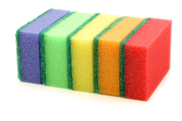colorful abrasive pads on a white background