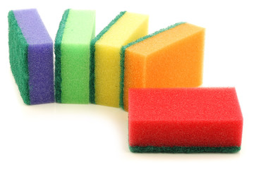 colorful abrasive pads on a white background