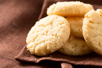 Cookies on napkin close up