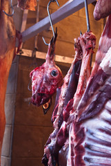Raw meat in a carnage at the market