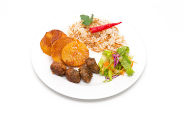 Bulletten, Kartoffeln und Reis