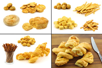 collection of delicious cheese snacks and cheese bread