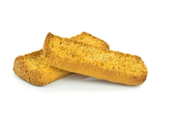 Italian bruschetta crispbread sticks on a white background