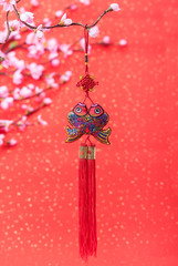 Traditional chinese knot,calligraphy mean happy new year