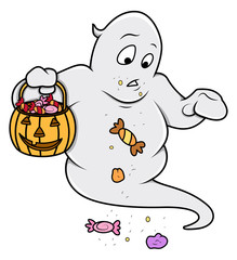 Funny Cute Ghost Carrying Candies - Halloween Vector