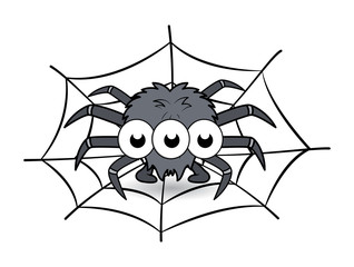 Spider in Its Web Cartoon - Halloween Vector Illustration