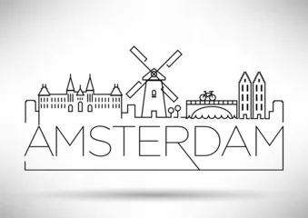 Fotobehang Amsterdam City Line Silhouette Typographic Design © Kürşat Ünsal