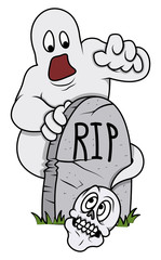 Skull Frightening Ghost - Halloween Vector Illustration