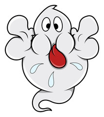 Funny Cartoon Ghost Tongue Out - Halloween Vector