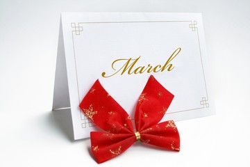 March  text on greeting card isolated on white