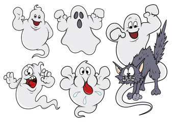 Set of Cartoon Ghosts Vector Illustration