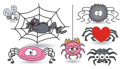 Set of Cartoon Vector Spiders