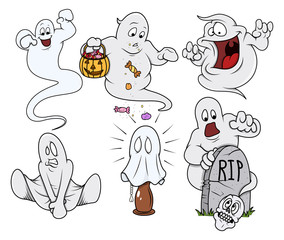 Set of Cartoon Funny Ghosts Vector